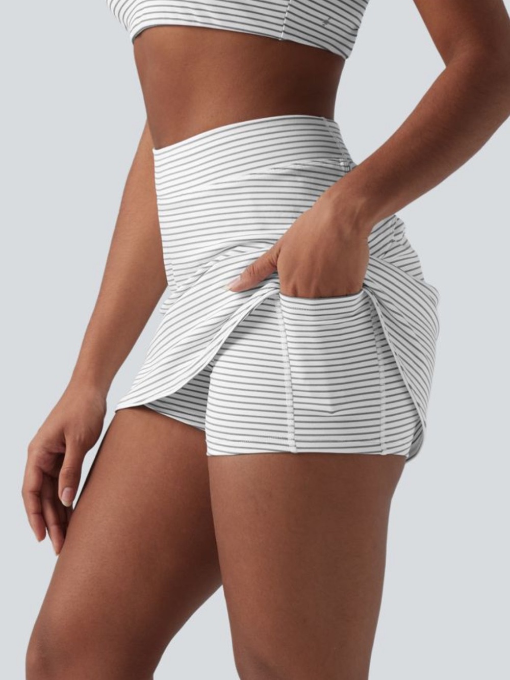 Halara High Waisted Stripes 2-in-1 Bodycon Mini Golf Skirt with Pockets - Sz. LG